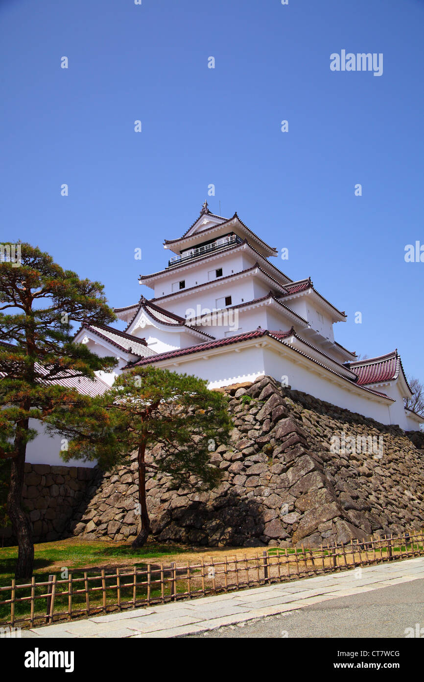 Aizu-Wakamatsu-Burg und blauer Himmel, Fukushima, Japan Stockfoto