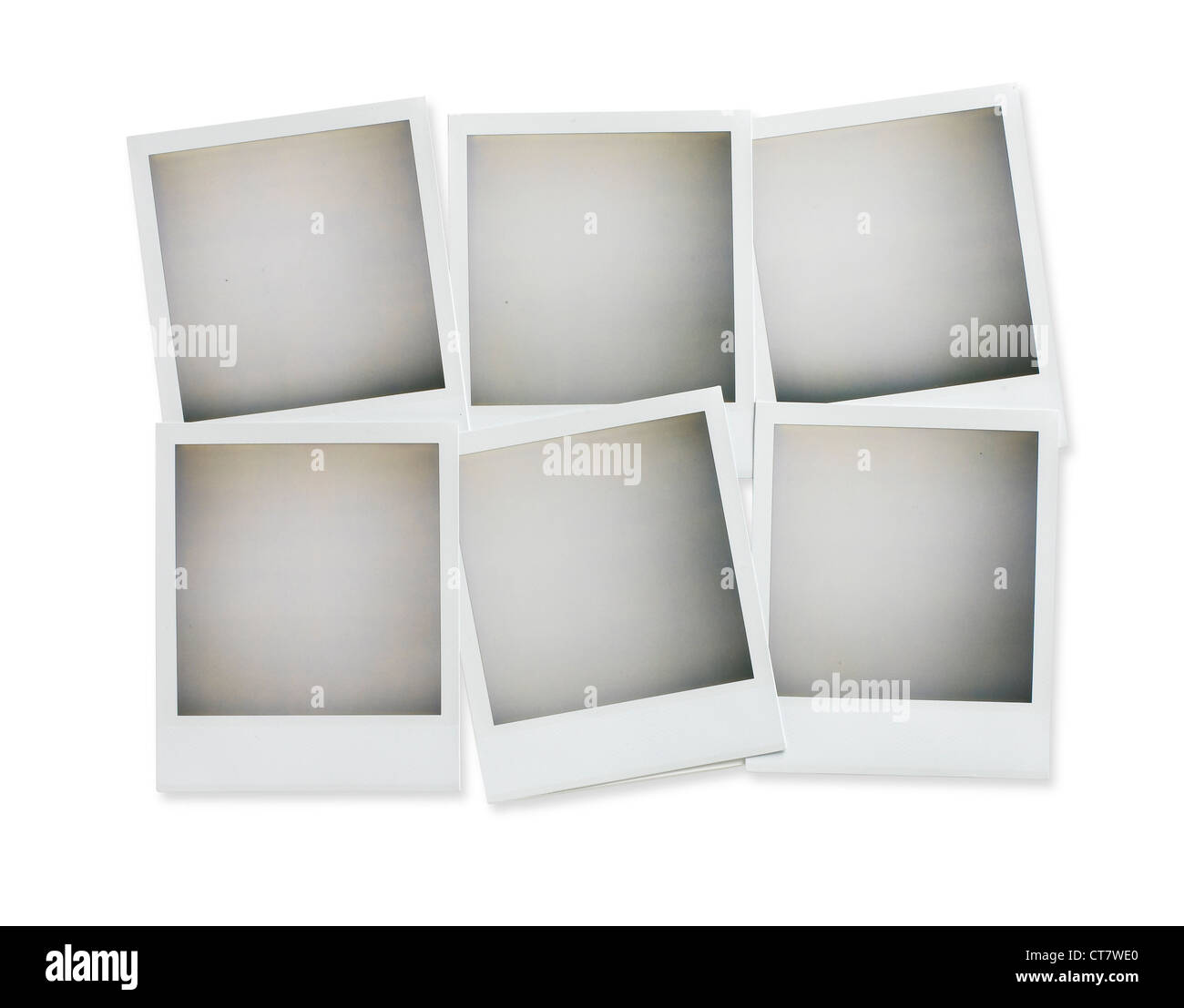 sechs leere Bilder Polaroid Aufwand isoliert auf weiss mit Beschneidungspfad Stockfoto