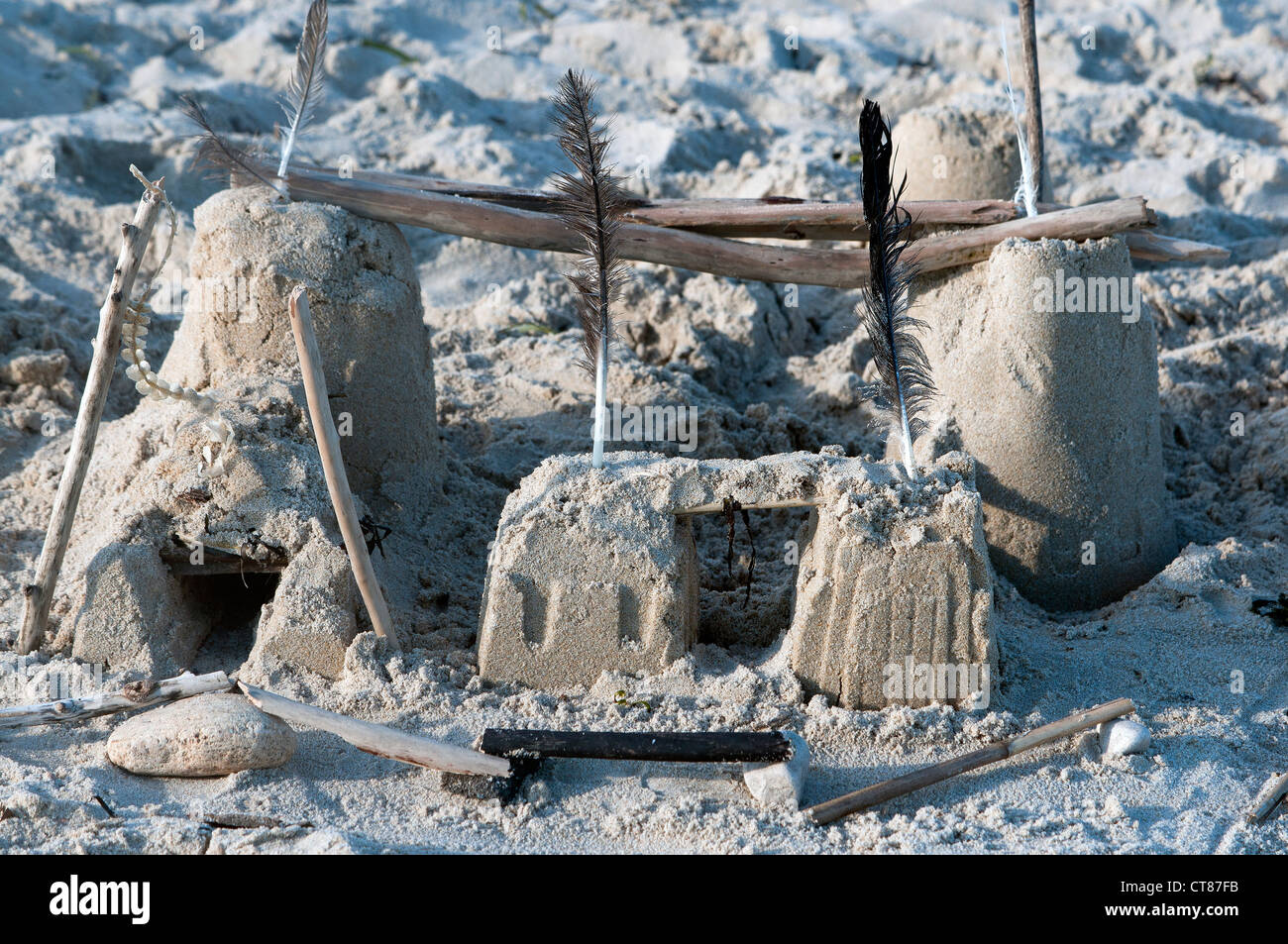 Sandburg am Strand Stockfoto