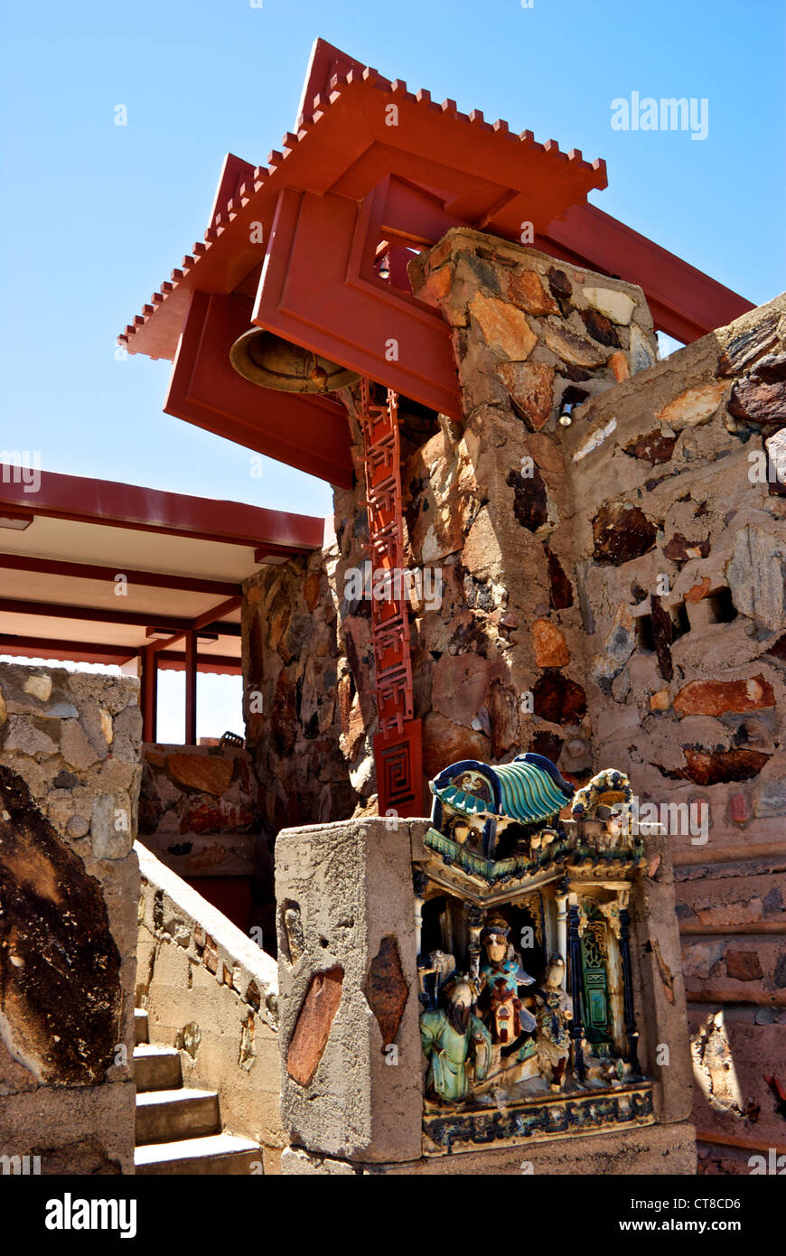 Holzdesign architektonische Highlight Akzent verfügt über Frank Lloyd Wright Taliesin West Winter home Scottsdale AZ Stockfoto