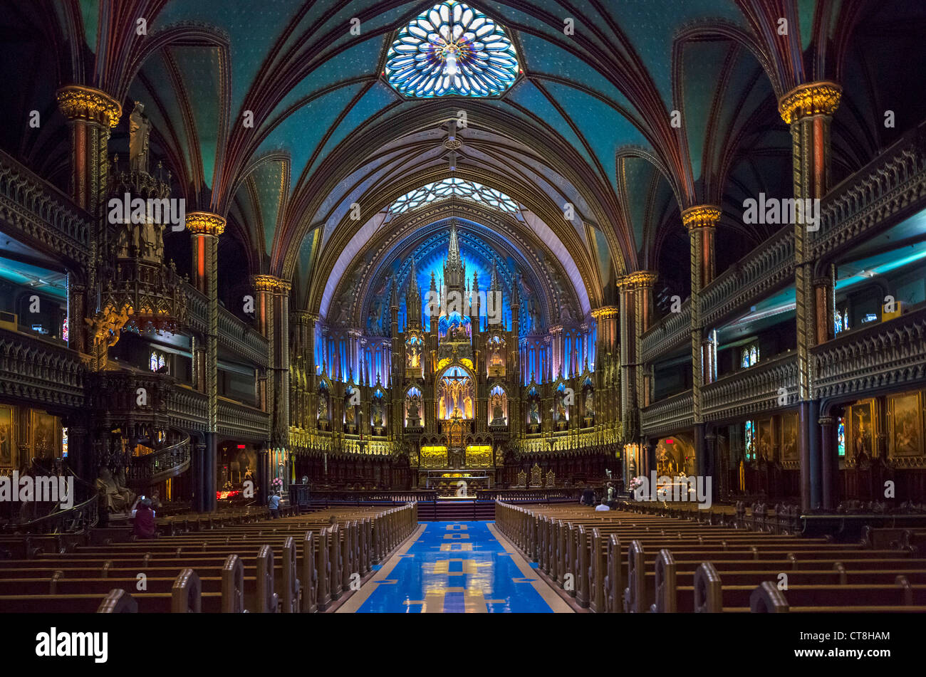 Innenraum der Basilika Notre-Dame in der Place d ' Armes, Vieux Montreal, Quebec, Kanada Stockfoto
