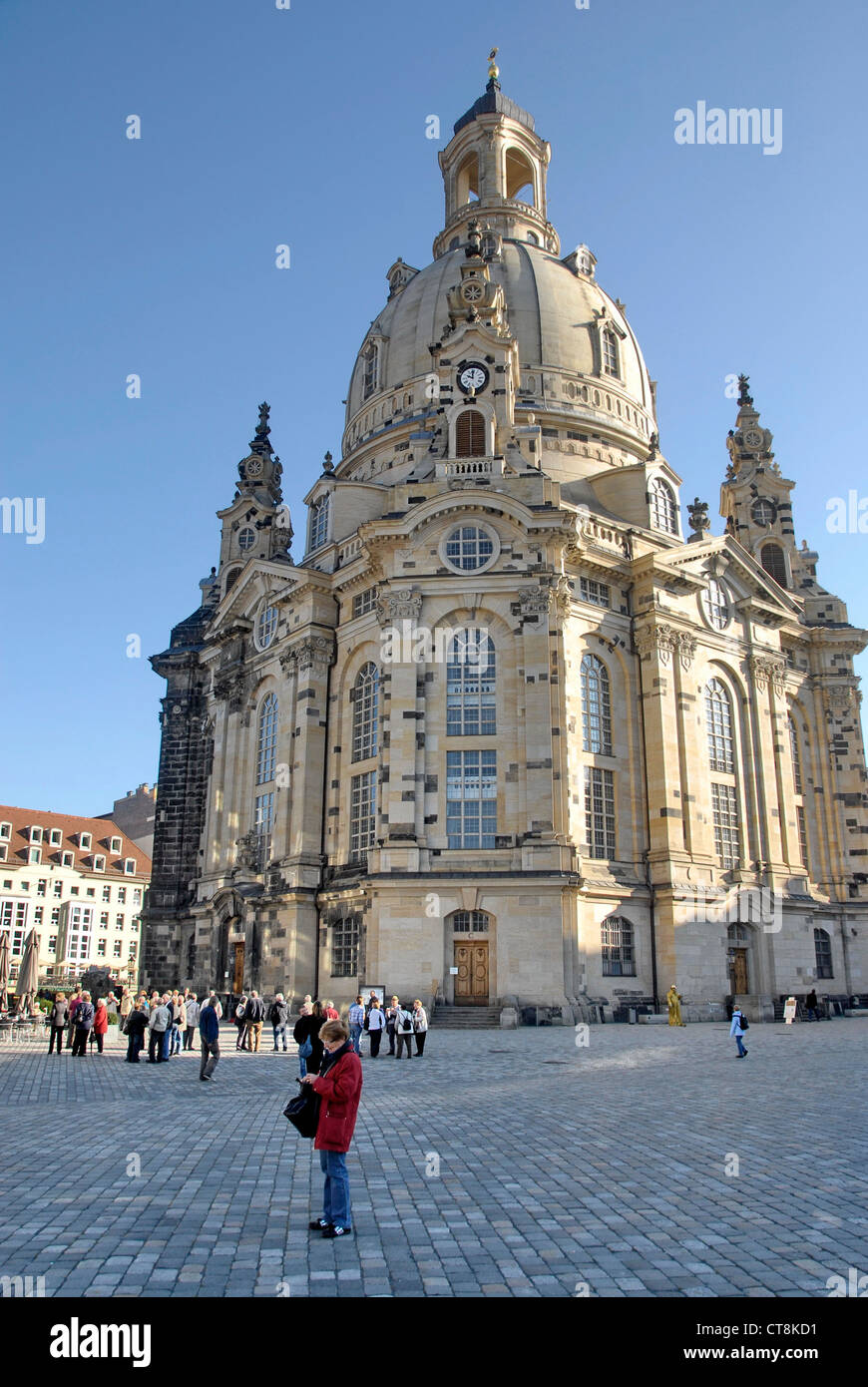 Die Dresdner Frauenkirche (Liebfrauenkirche) ist eine evangelisch-lutherische Kirche in Dresden Stockfoto