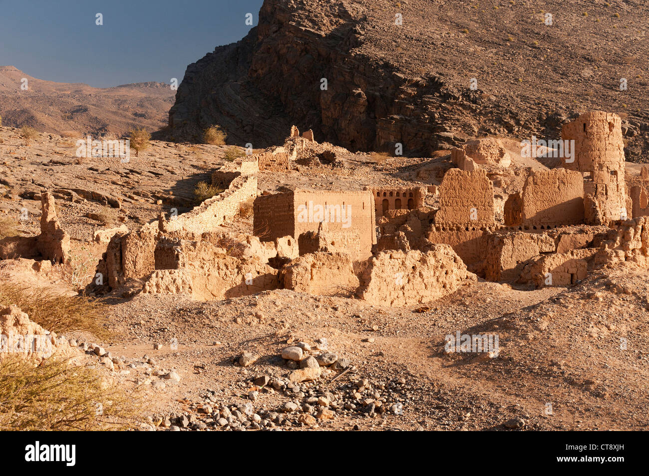 Elk207-2530 Oman, Tanuf, Ruinen der verlassenen Stadt Stockfoto