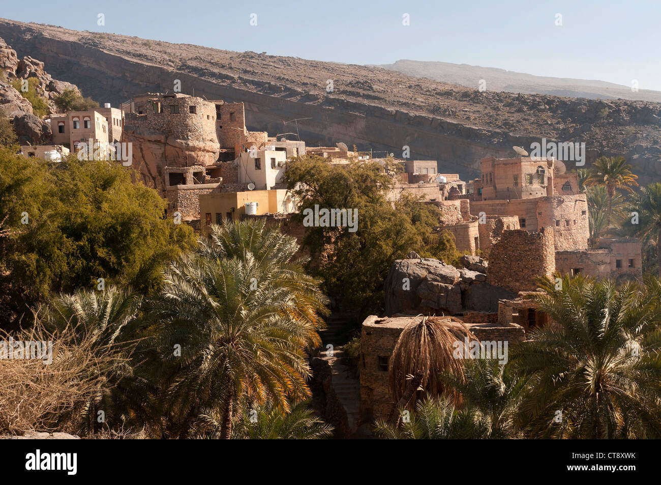 Elk207-2612 Oman, Misfat Al Abriyeen, Blick auf die Stadt Stockfoto