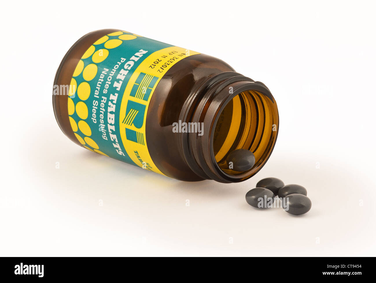 HRI Nacht Tabletten. Pflanzliche Schlafmittel mit Eisenkraut, Hopfen, Baldrian, Passiflora und Lattich Stockfoto