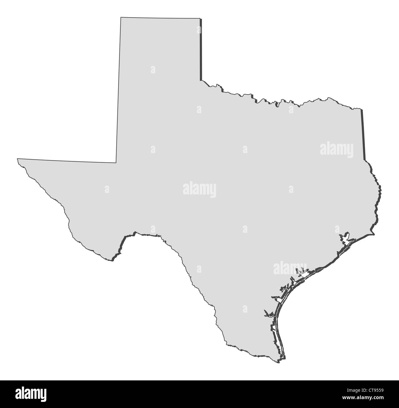 Karte von Texas, eines US-Bundesstaates. Stockfoto