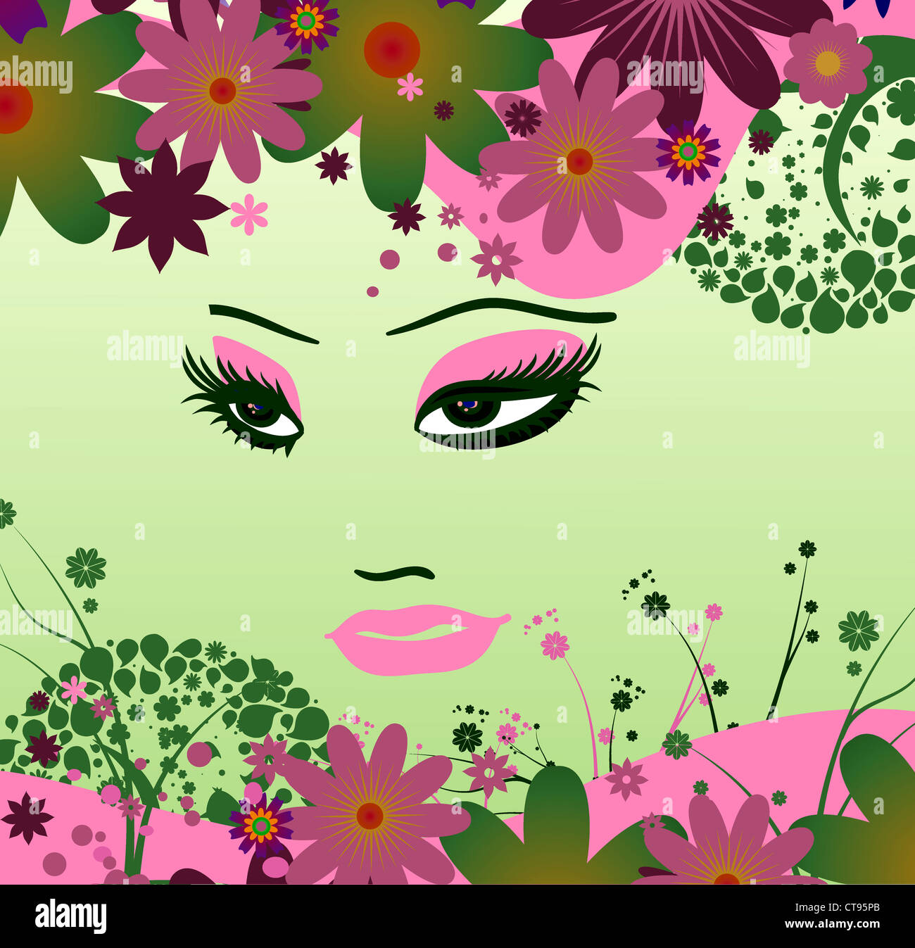 abstrakte Darstellung einer Dame mit Blumen Stockfoto