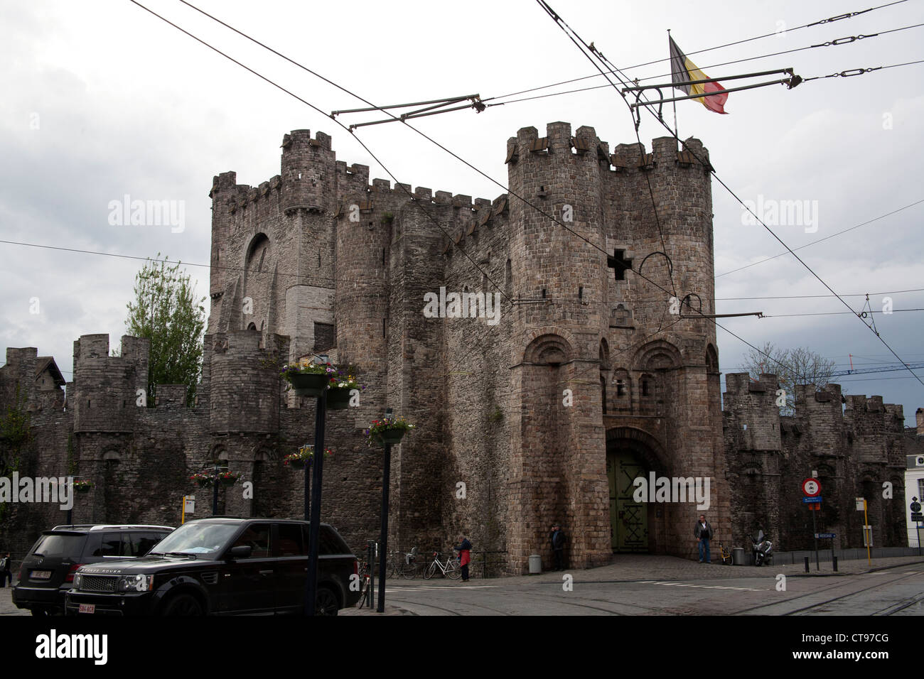 Gravensteen Schlosseingang Gent Belgien Stockfoto