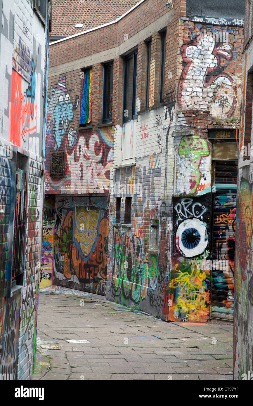 Werregaren Straat - Straße in Gent, wo Graffiti legal Gent-Brüssel ist Stockfoto