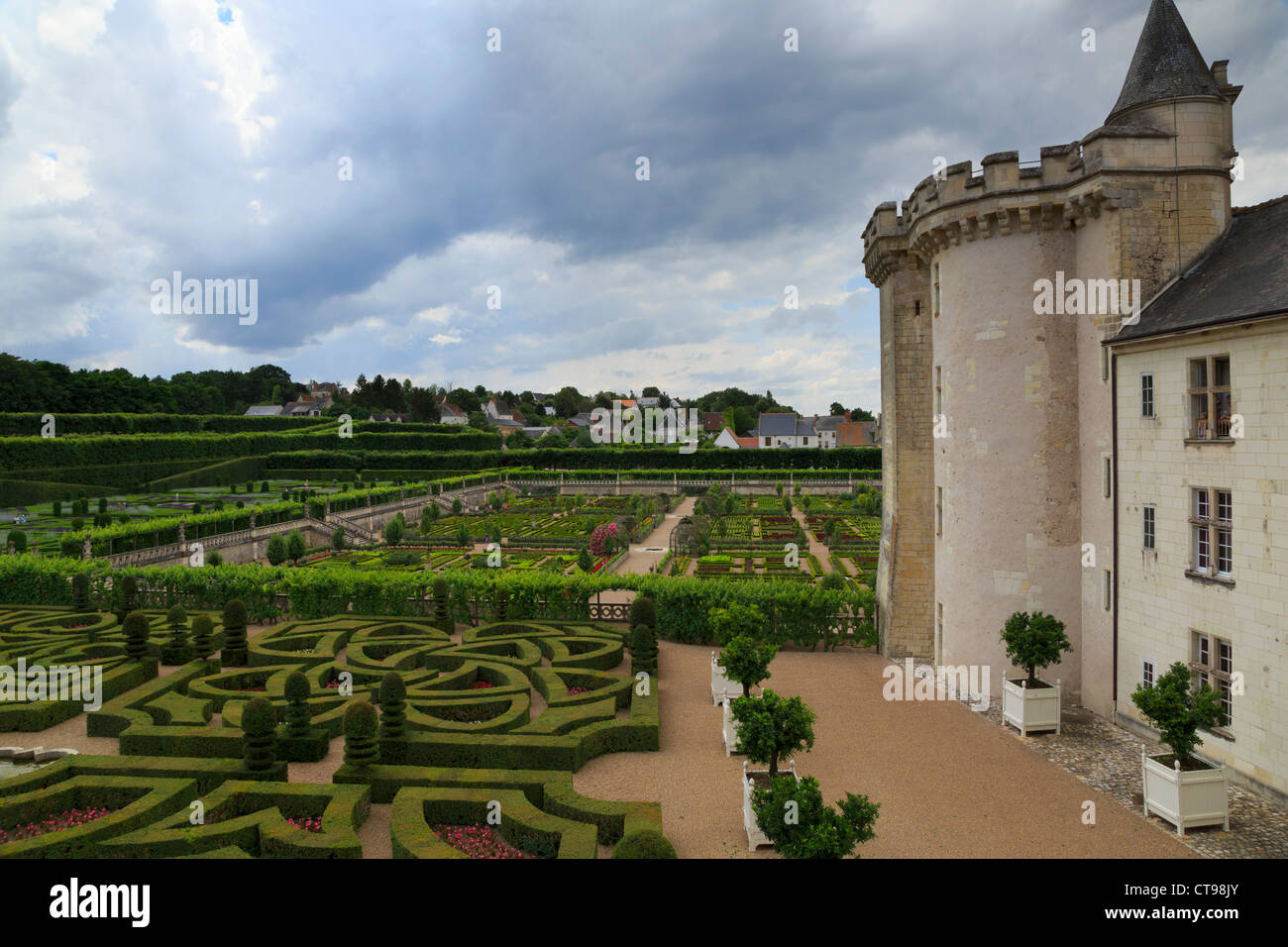 Chateau de Villandry, Loiretal, Frankreich. Der späten Renaissance-Schloss ist berühmt für seine restaurierte Gärten. Stockfoto