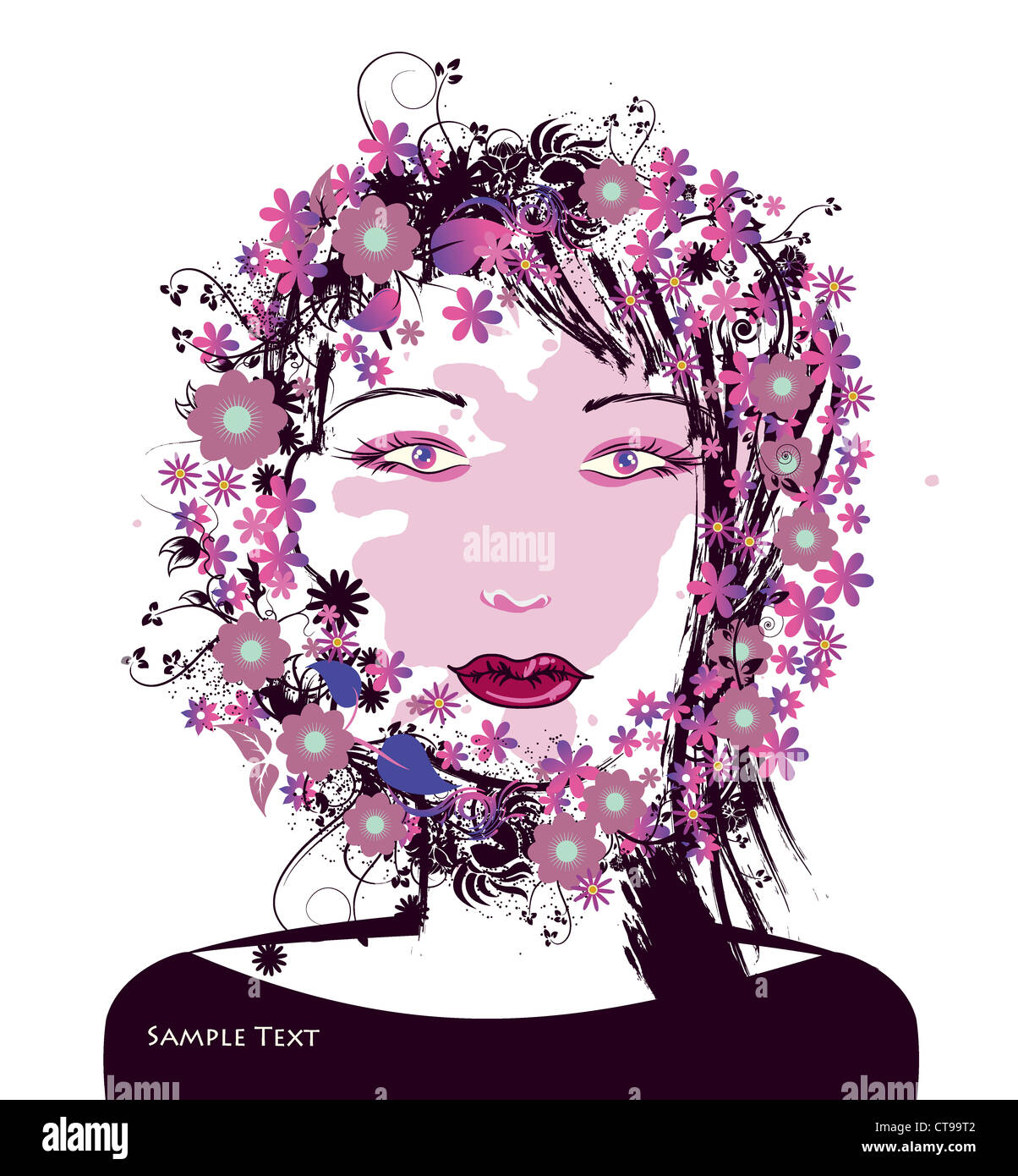 abstrakte Darstellung einer Dame mit Blumen Stockfoto