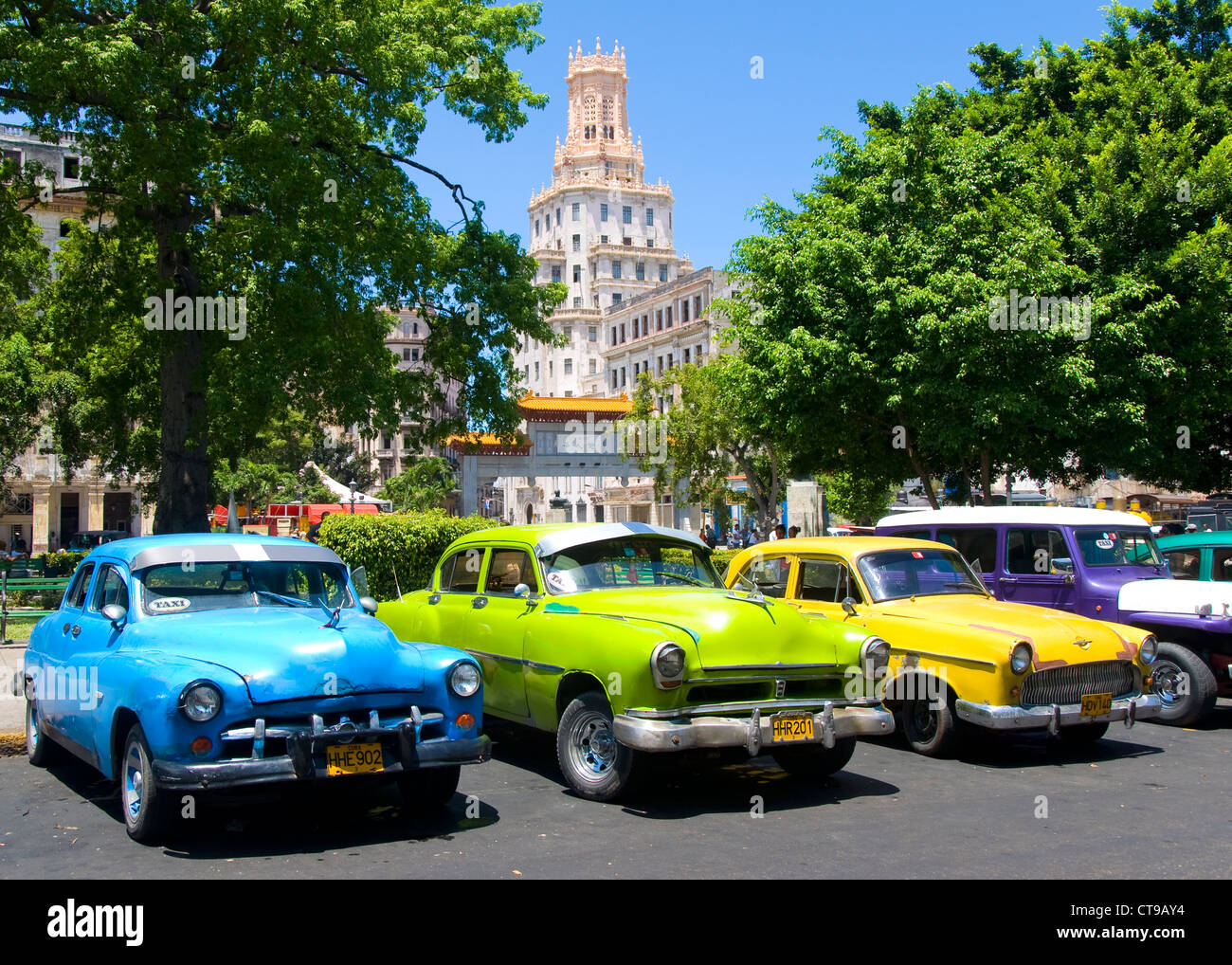 Oldtimer, Parque Central, La Havanna, Kuba Stockfoto