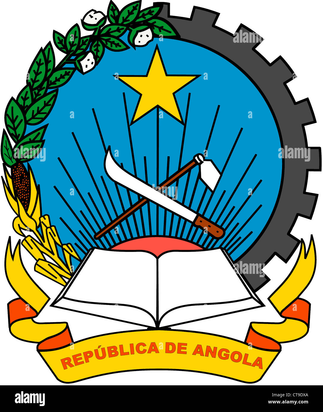 Staatswappen der Republik Angola. Stockfoto