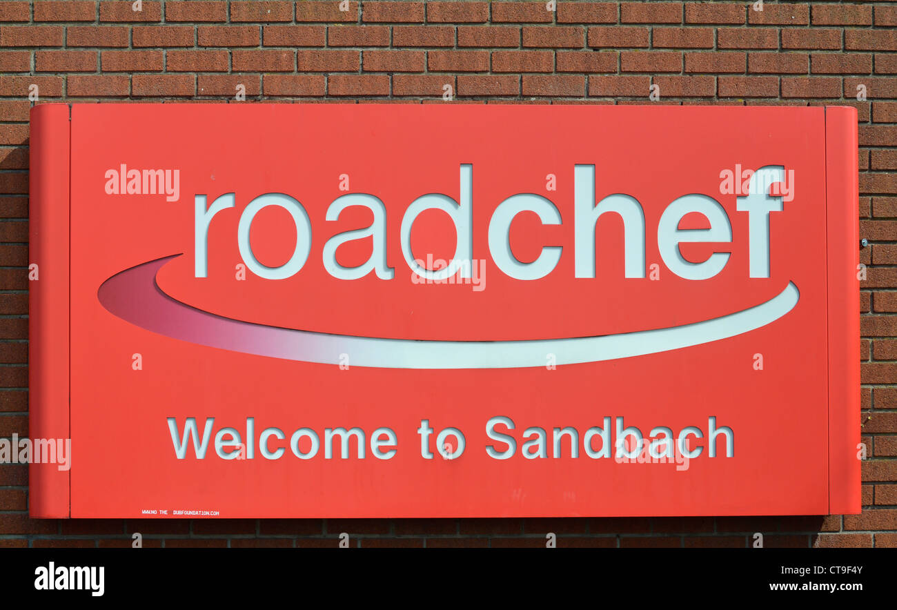 Unterschreiben Sie bei roadchef Autobahn M6 services Bahnhof Sandbach Cheshire England Großbritannien Stockfoto