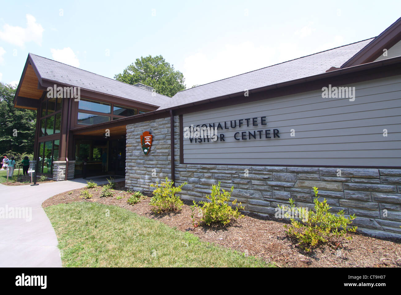 Ocanaluftee Besucherzentrum befindet sich auf der Ost-Eingang zum Great Smoky Mountains National Park, in der Nähe von Cherokee, North Carolina Stockfoto