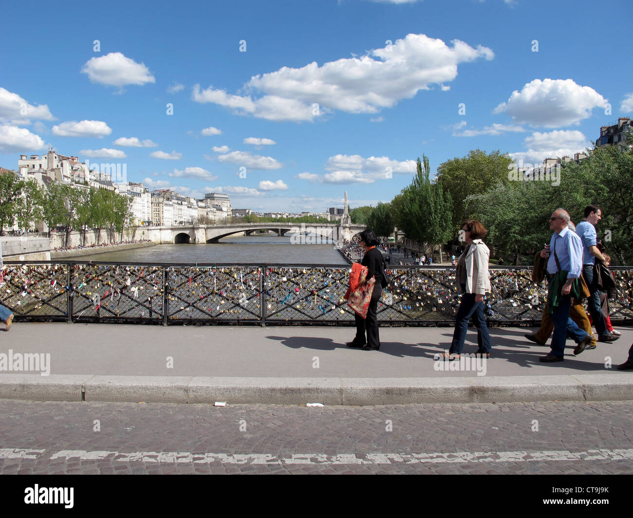 Liebe Vorhängeschloss an der Brücke Pont de l'Archeveche auf der Seine, Paris, Frankreich, Sainte Genevieve Brücke Stockfoto