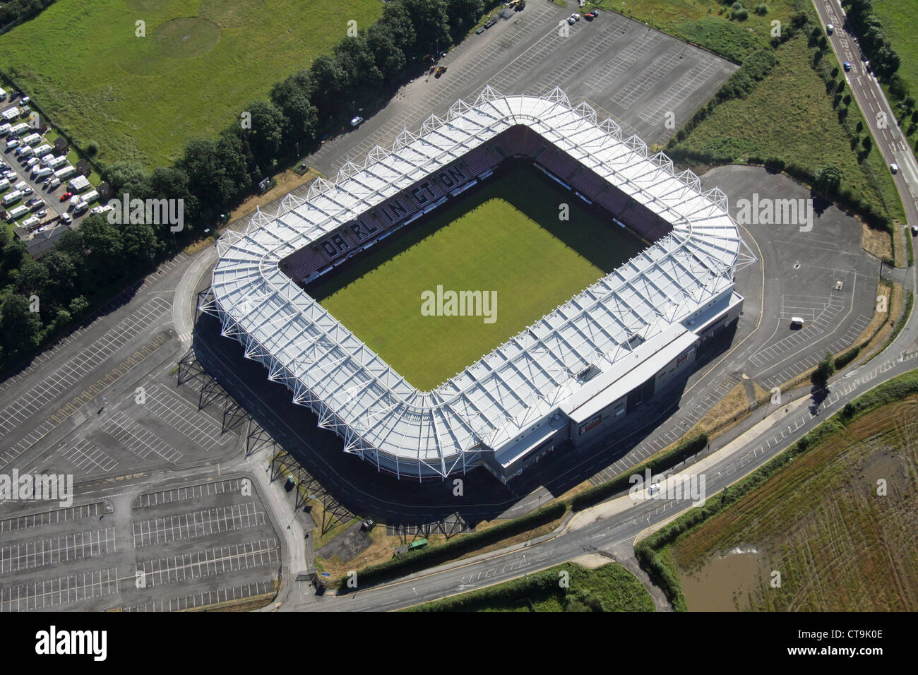Luftaufnahme von Darlington Town Football Club Boden Stockfoto