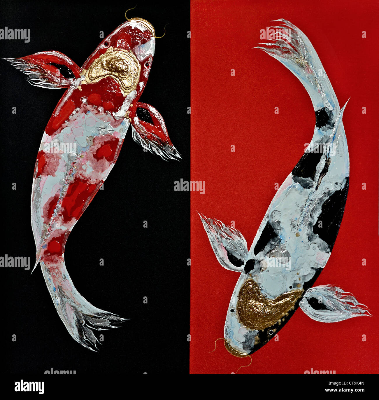 Zen-Kunst-Gemälde von Koi-Karpfenfischen Stockfoto