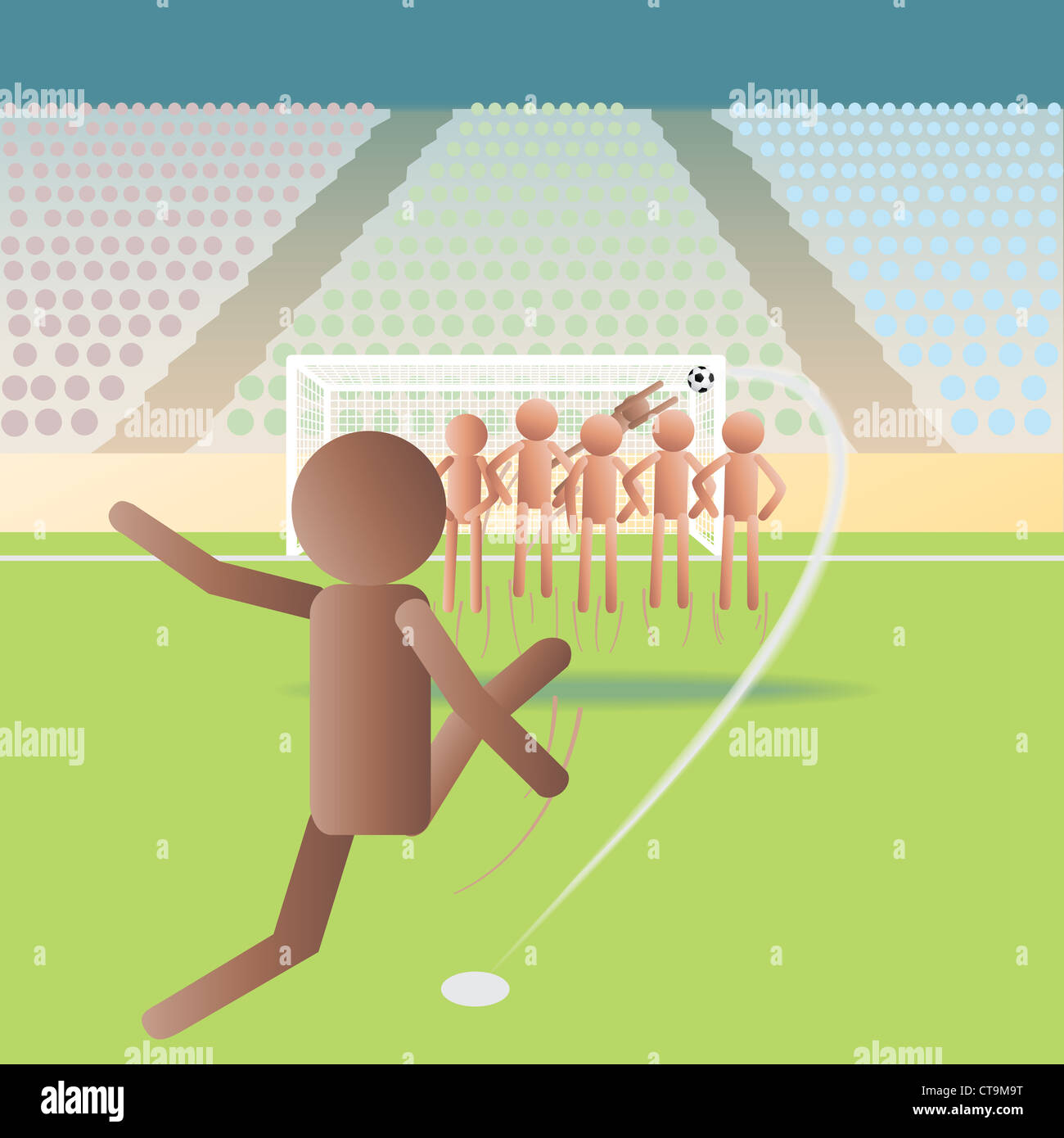 Abbildung von einem Fußball-match, Fußballspiel auf eine Freistoß-Situation  Stockfotografie - Alamy