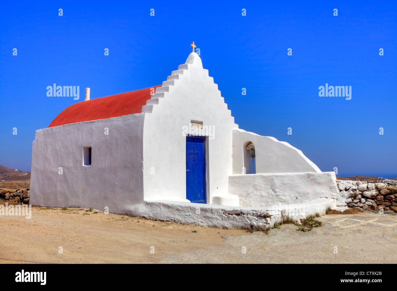 Kapelle in Ano Mera, Mykonos, Griechenland Stockfoto