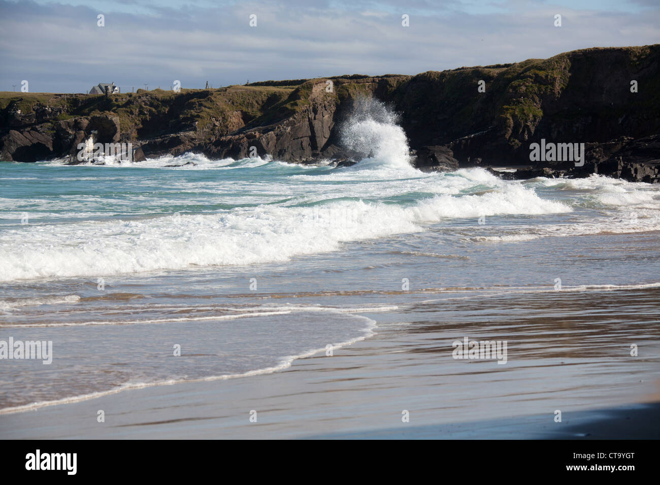 Isle of Lewis, Schottland. Malerische Aussicht auf den Strand am Hafen Nis im Norden von Lewis. Stockfoto