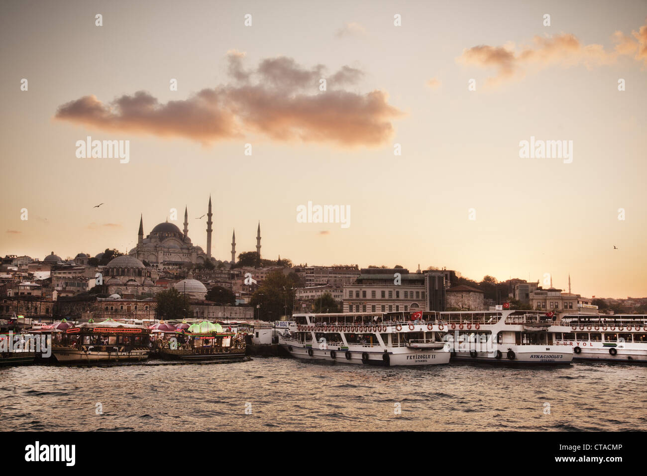 Das Goldene Horn und Süleymaniye Moschee bei Sonnenuntergang, Eminonu, Istanbul, Türkei, Europa Stockfoto