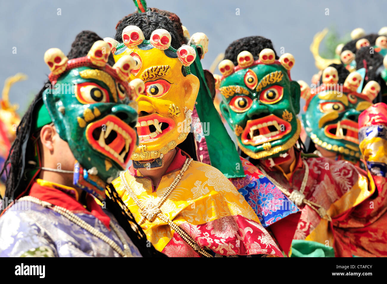 Maskentanz beim Kloster Festival, Phyang, Leh, Tal des Indus, Ladakh, Jammu und Kaschmir, Indien Stockfoto