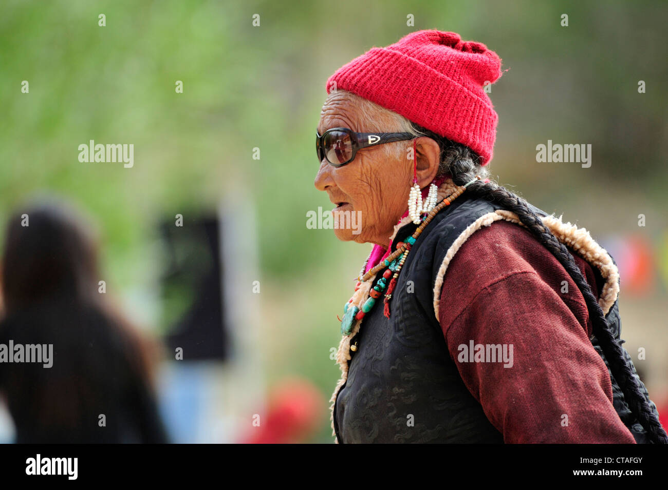 Frau, Kloster Festival, Phyang, Leh, Tal des Indus, Ladakh, Jammu und Kaschmir, Indien Stockfoto