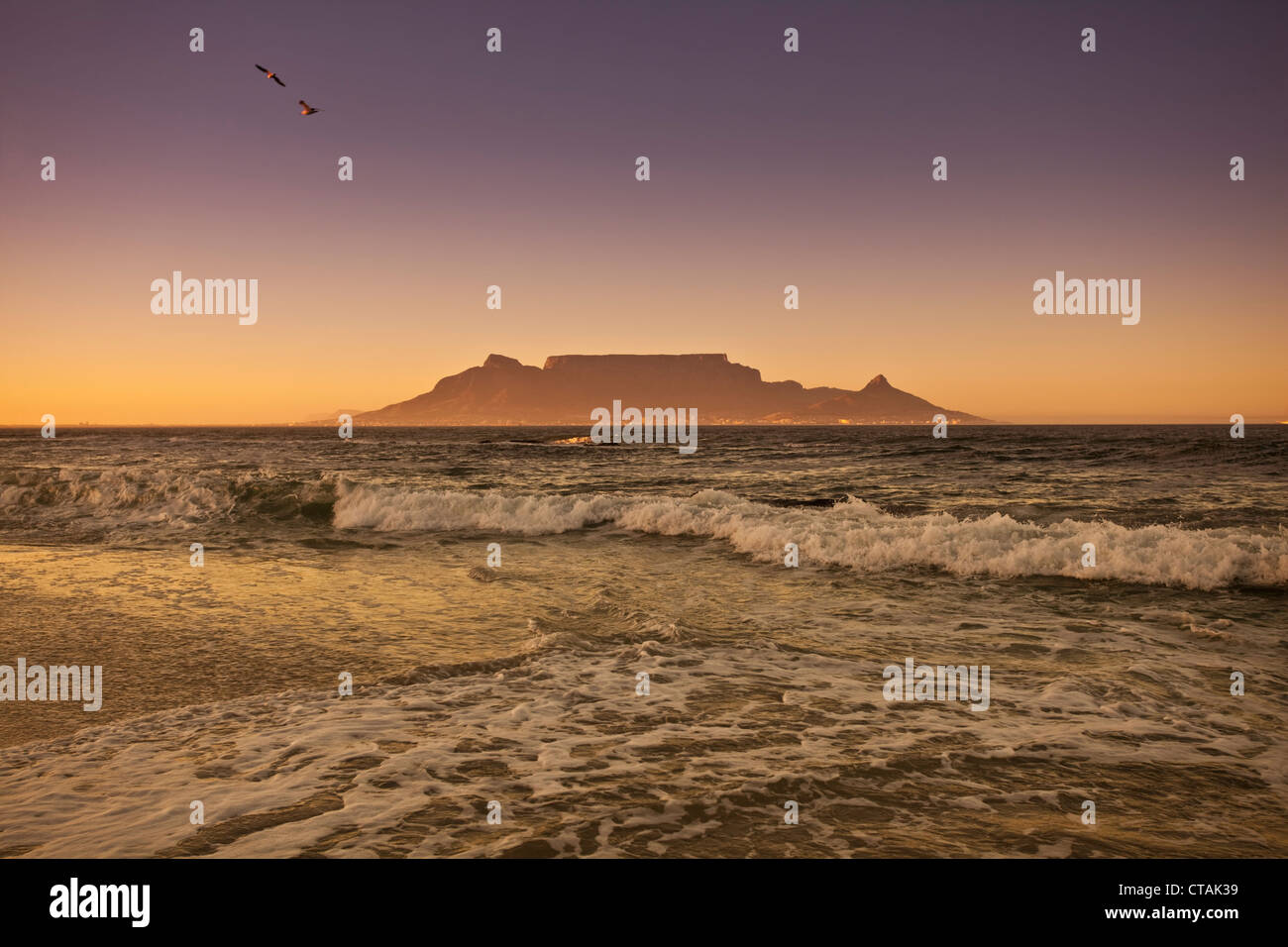 Sonnenaufgang am Bloubergstrand mit Tafelberg, Western Cape, South Africa, RSA, Afrika Stockfoto