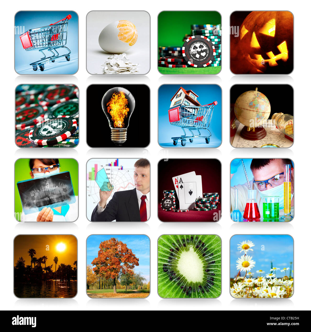 Sammlung von Icons auf weiß für Programme und Spiele, etc.. Stockfoto