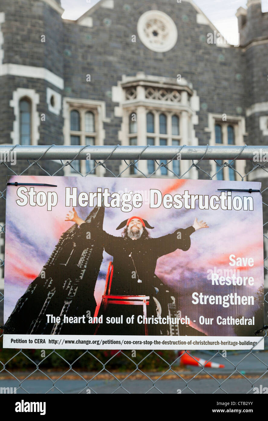 Nach dem Erdbeben Christchurch, Neuseeland - Schild an der roten Zone Stockfoto