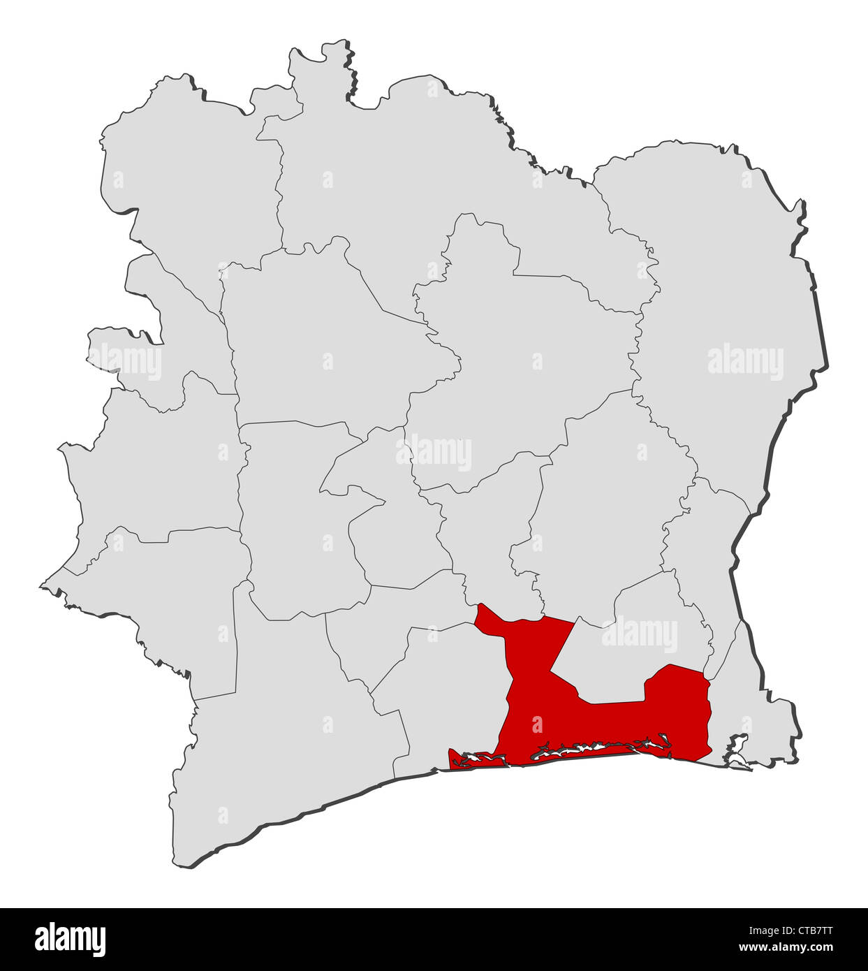 Politische Karte von Côte d ' Ivoire mit mehreren Regionen wo Lagunes
