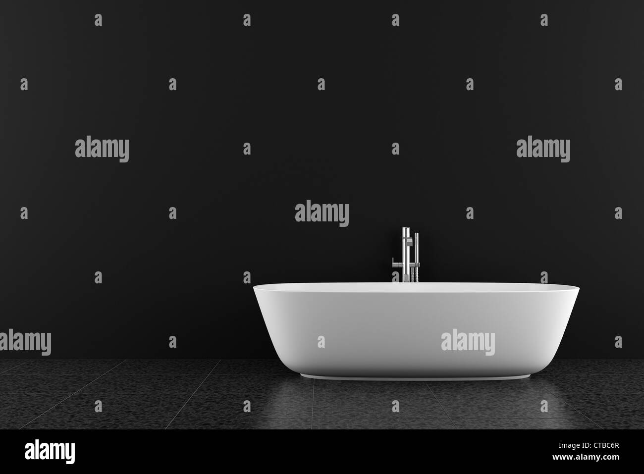 modernes Bad mit schwarzem Boden und Wand Stockfoto