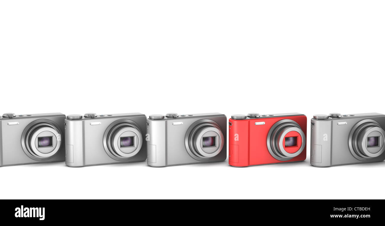 Red point and shoot-Kamera unter grau ähnlich isoliert auf weißem Hintergrund Stockfoto