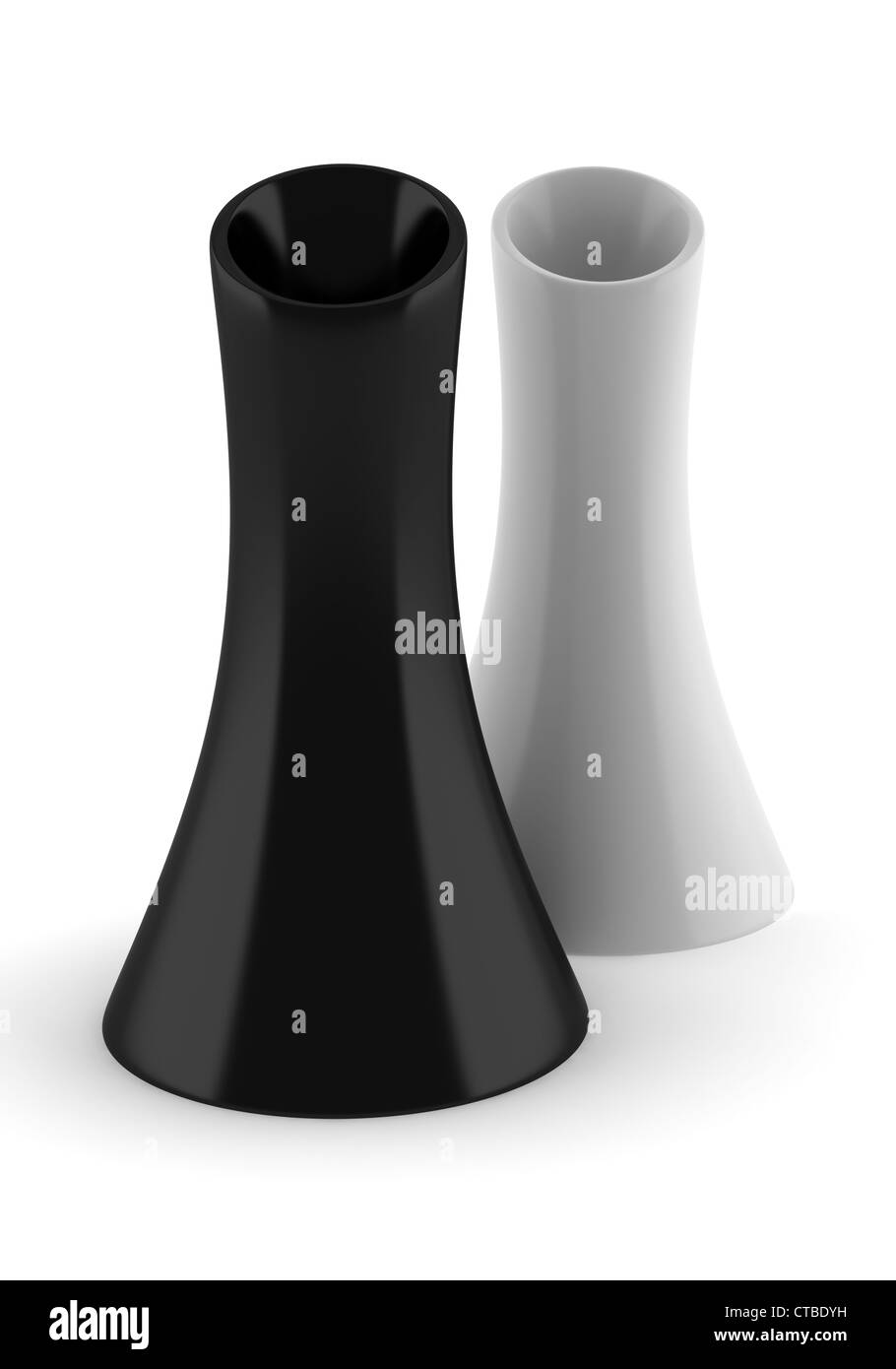 zwei schwarze und weiße Vasen, isoliert auf weiss Stockfoto