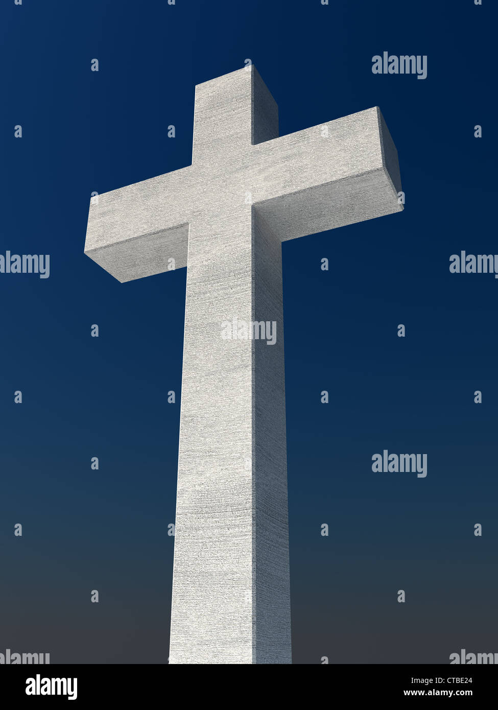 weißes Kreuz auf blauem Himmelshintergrund Stockfoto