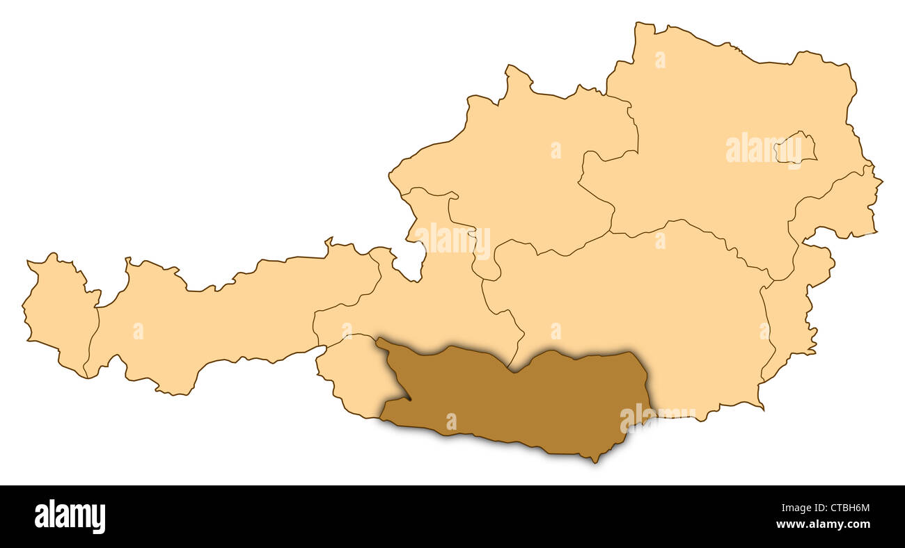 Karte von Österreich wo Carinthia markiert ist. Stockfoto