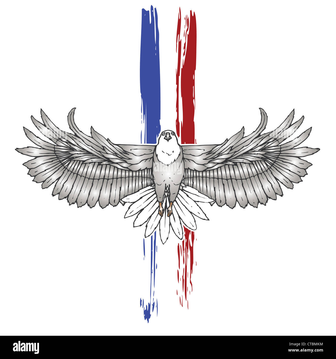 Zeichnung des Adlers mit patriotischen Stipes. Stockfoto