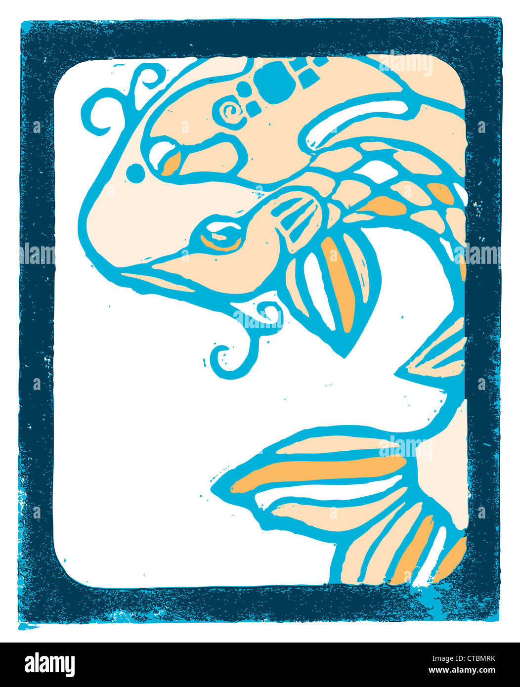 Holzschnitt von Koi-Karpfen. Stockfoto