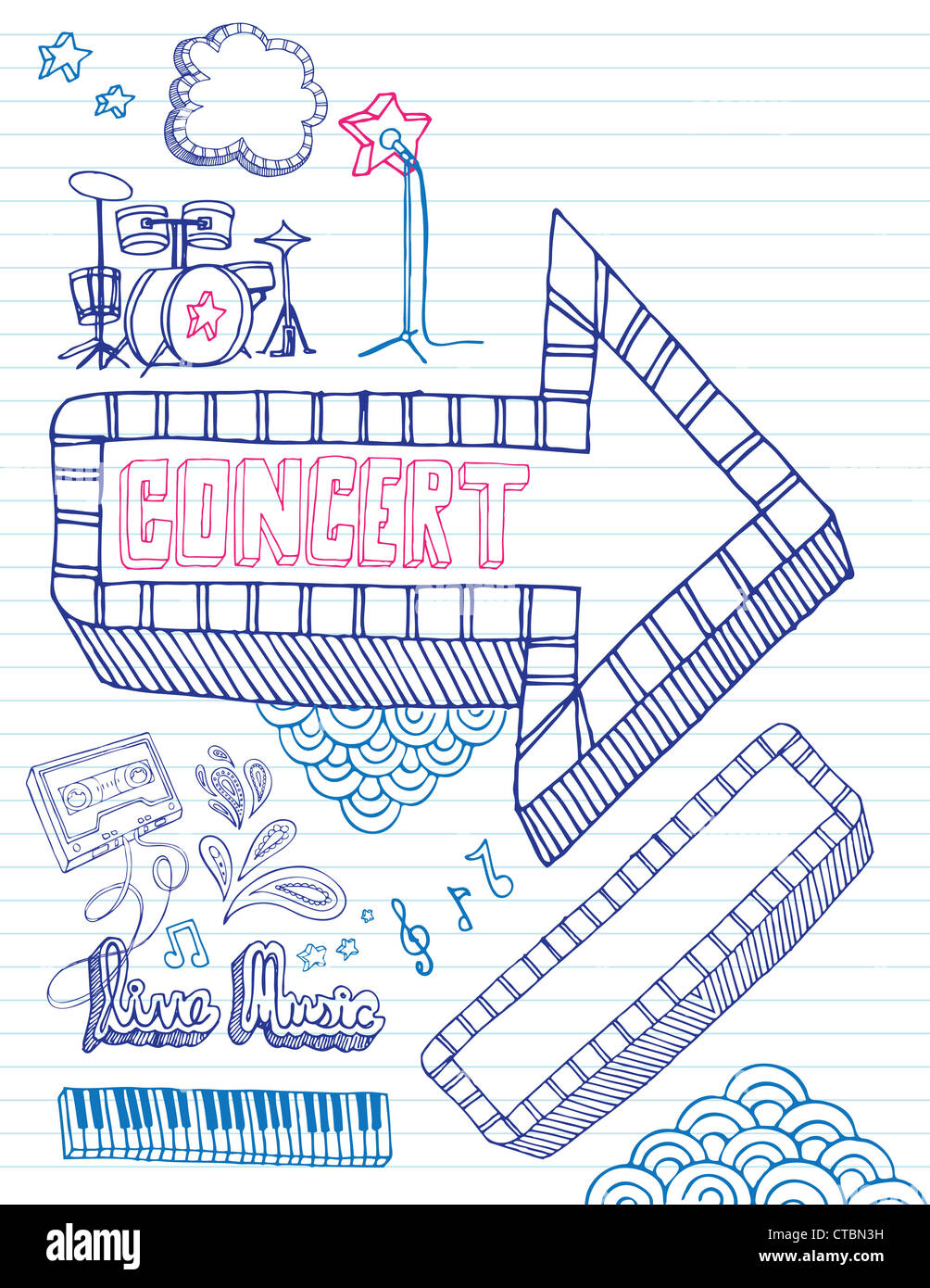 Auswahl von Musik-Skizzen auf Liniertes Papier. Stockfoto