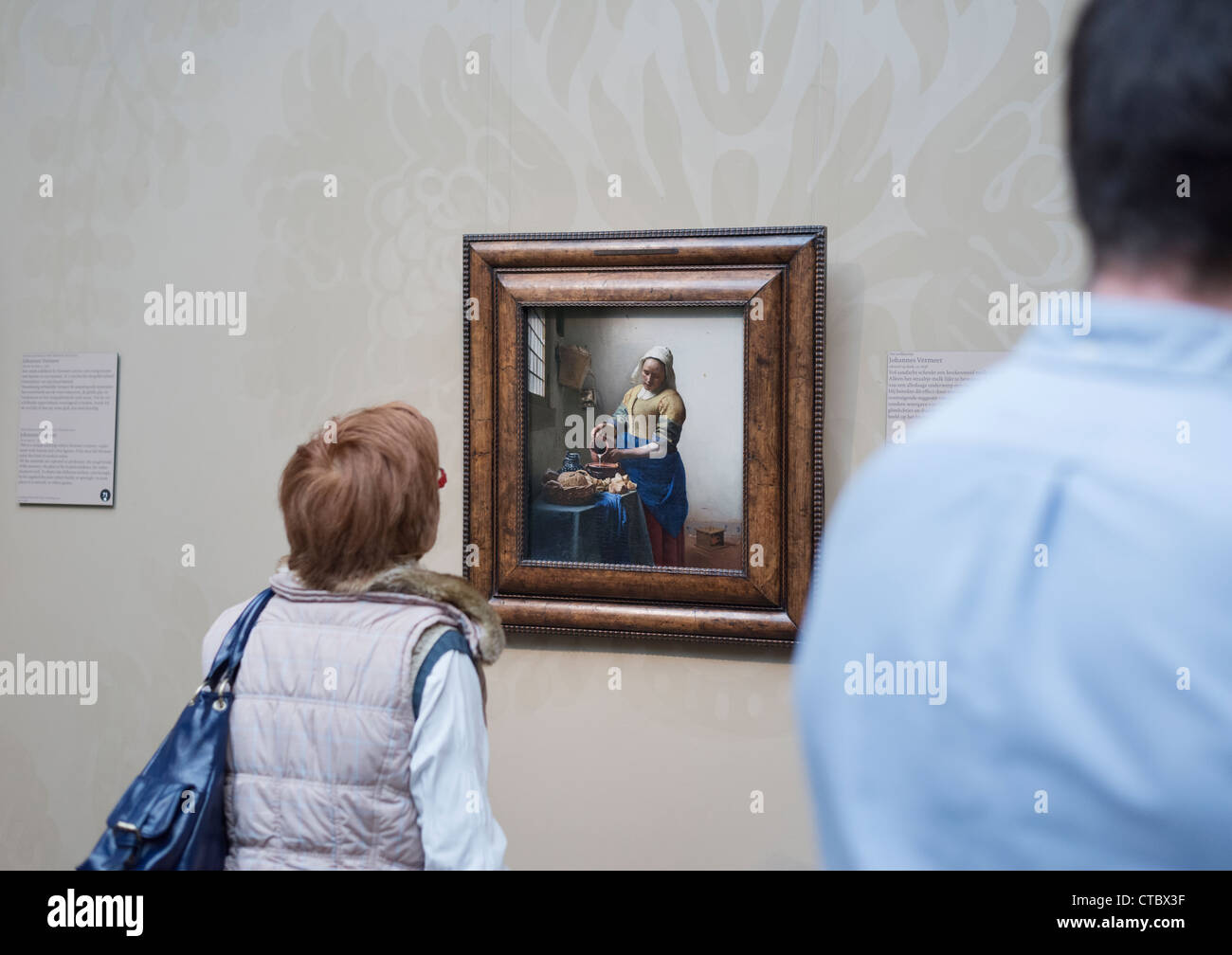 Frau einen Johannes Vermeer betrachten Gemälde. Stockfoto
