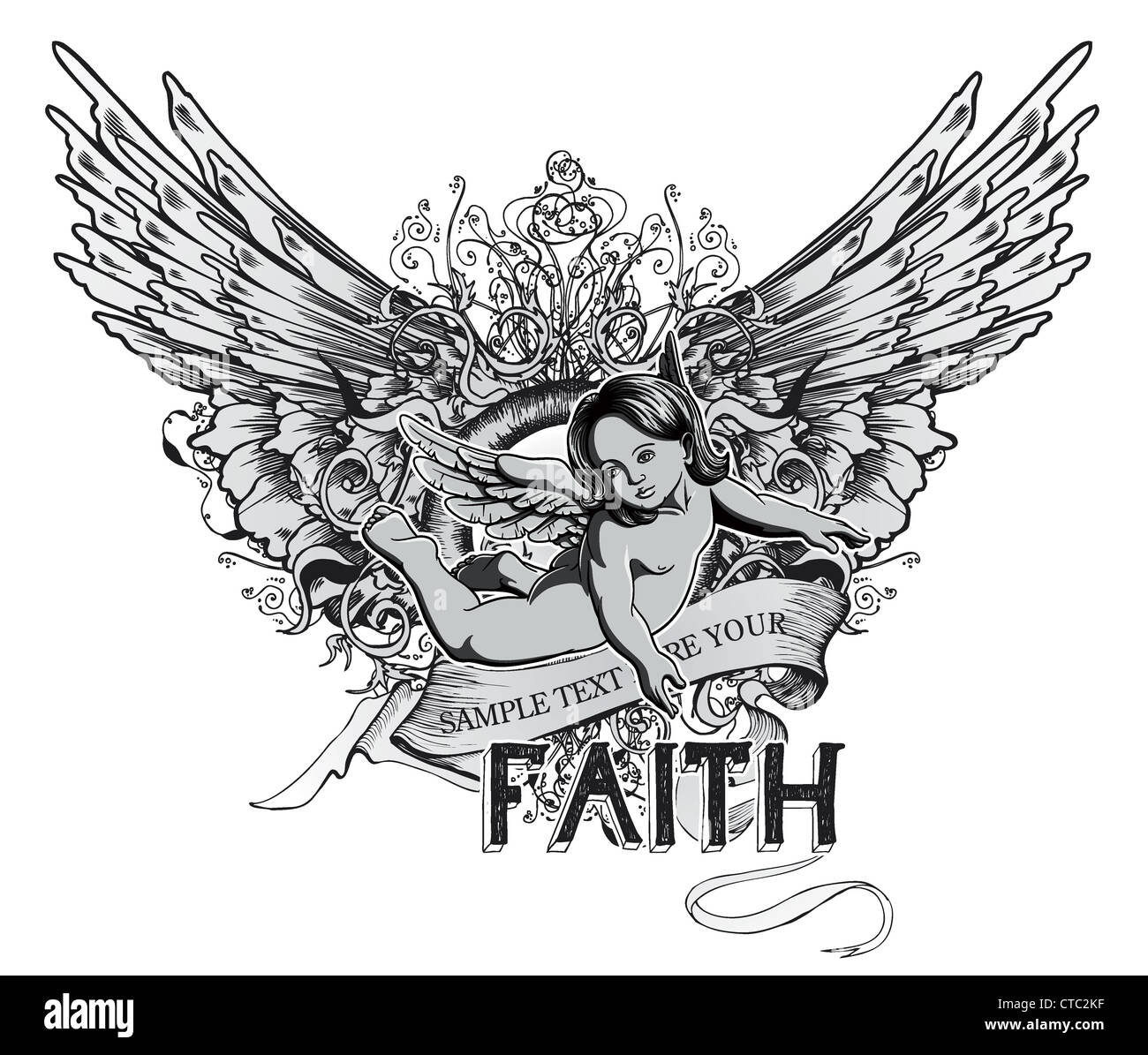 Vintage T-shirt-Design mit Engel-Vektor-illustration Stockfoto