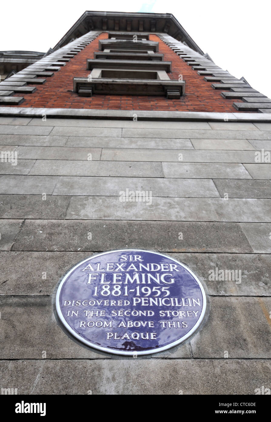 Gedenktafel an Sir Alexander Fleming, Paddington, London, England, UK Stockfoto