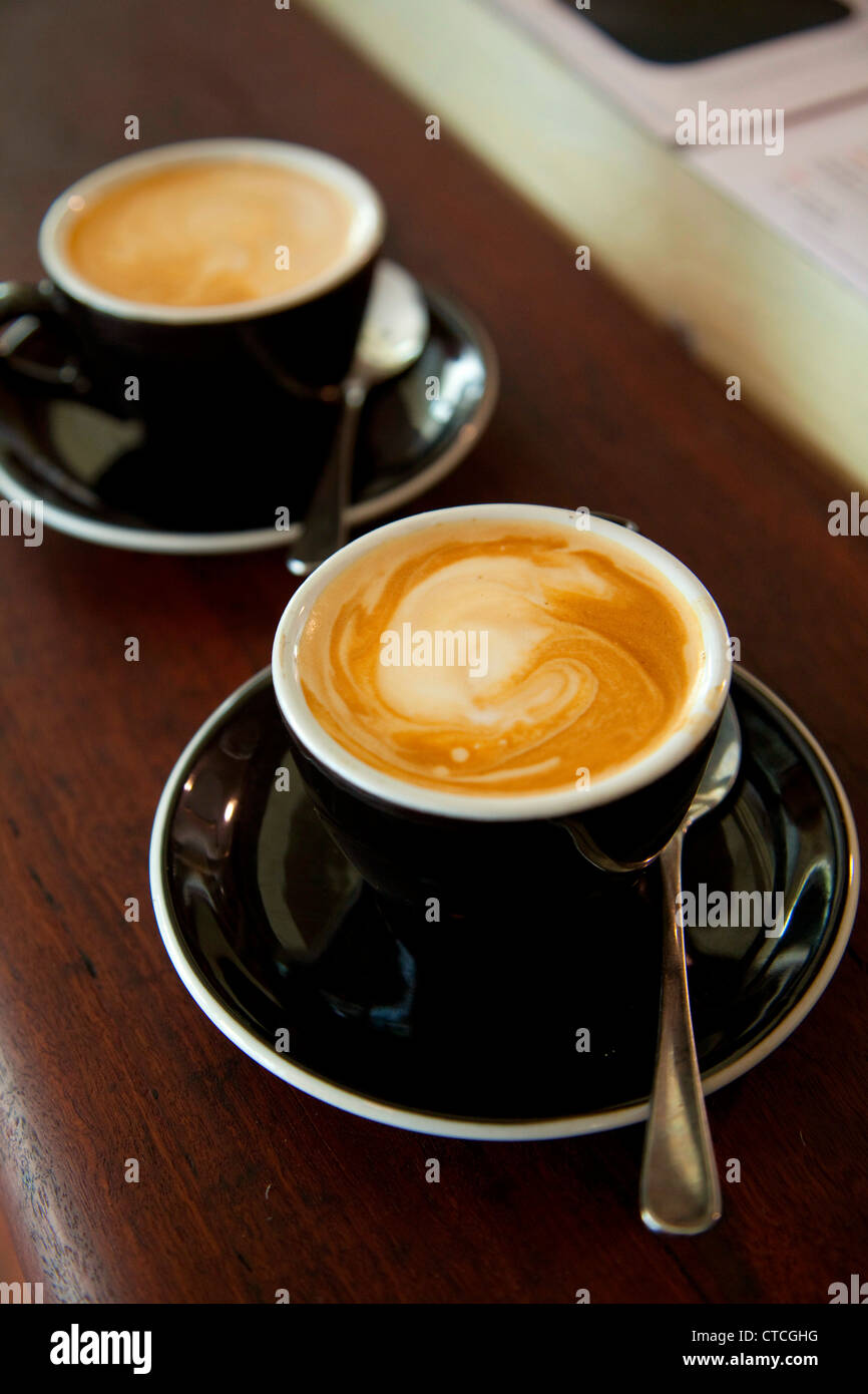 Latte, Havanna Coffee Works, Wellington, Nordinsel, Neuseeland Stockfoto