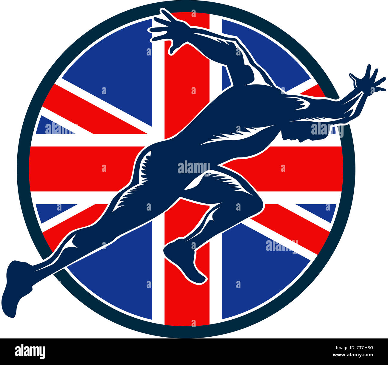 Retro-Abbildung des Sprinters Läufer laufen, sprinten betrachtet von Seite mit Union Jack, die britische Great Britain flag Stockfoto