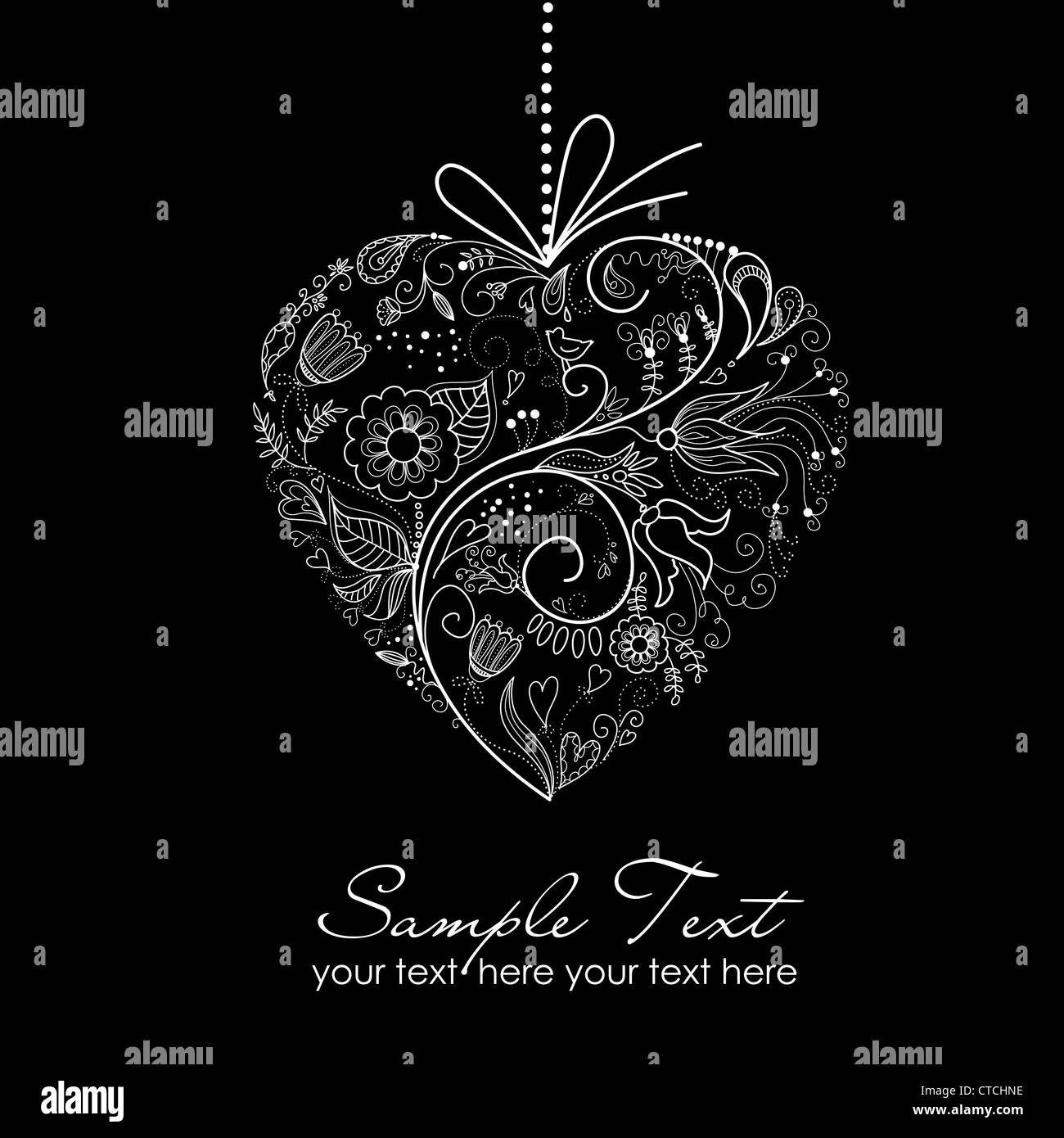 Black und White Valentine Herzen Illustration. Stockfoto