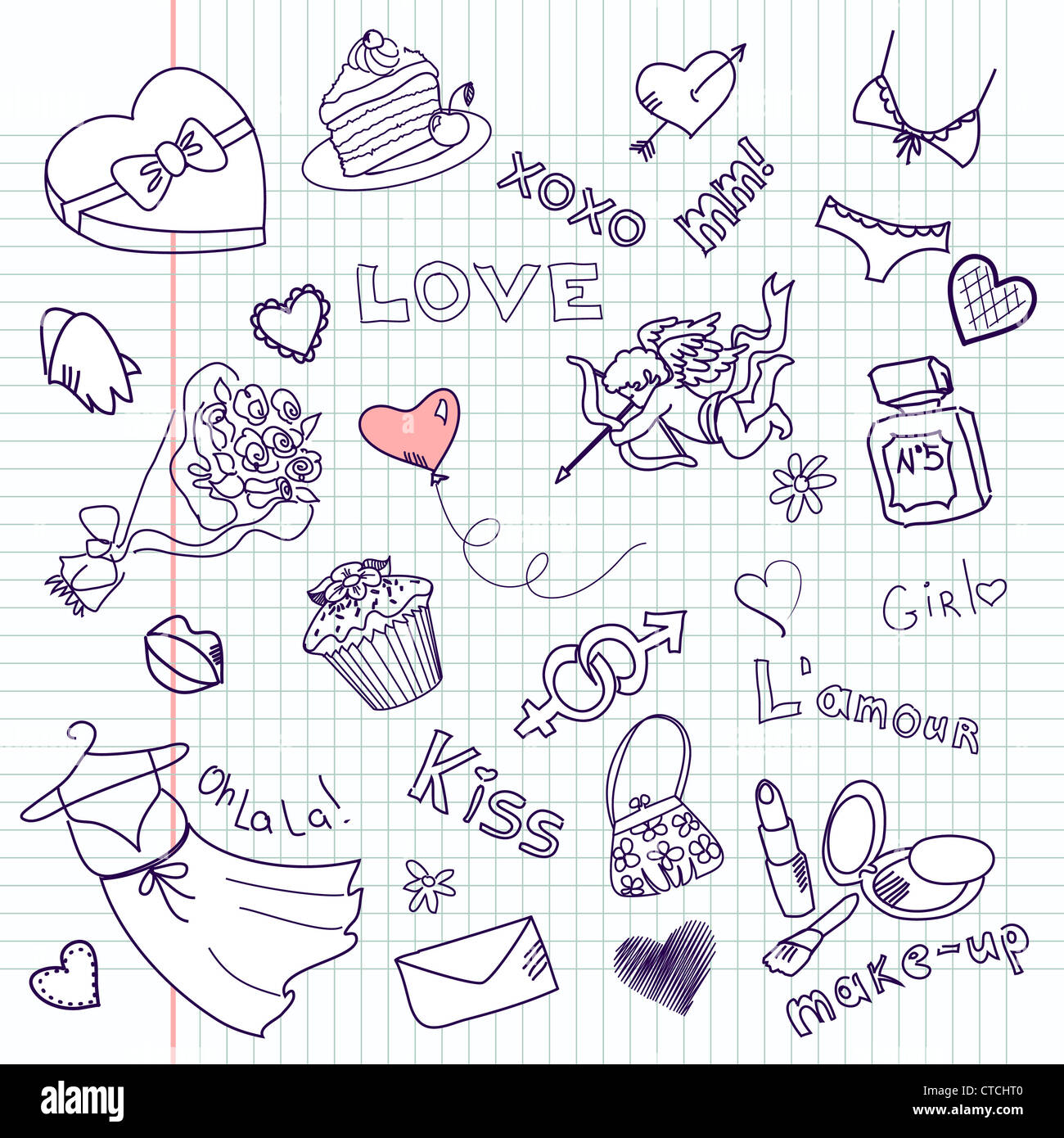 Valentine Doodles Stockfoto