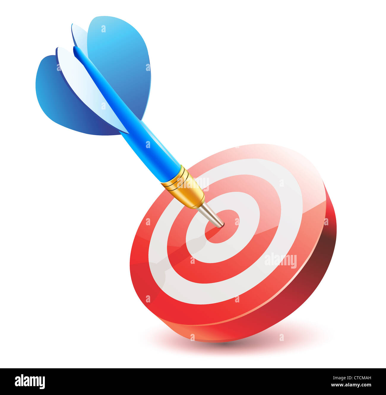 Vektor-Illustration des Schlagens blauen Pfeil in der Mitte des Ziels Dartboards Stockfoto