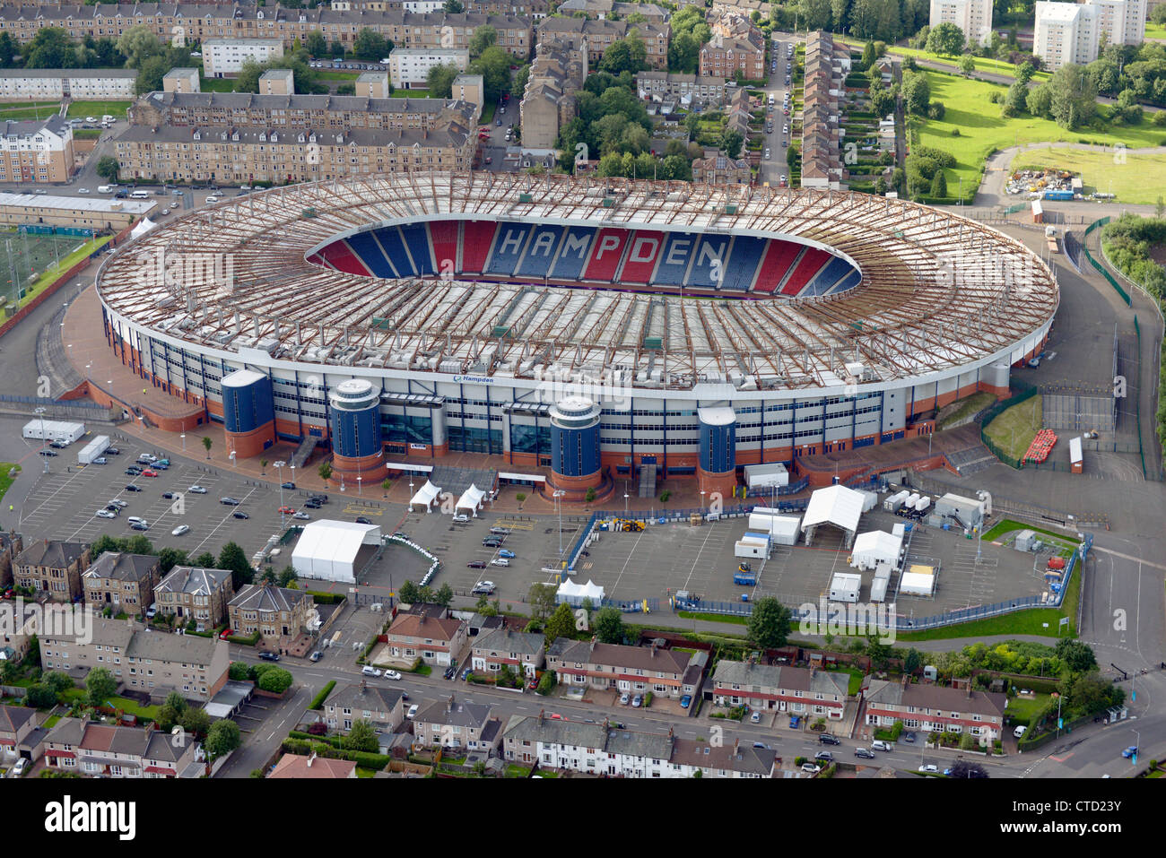 Luftaufnahme des Fußballstadion Hampden Park, Glasgow. Stockfoto