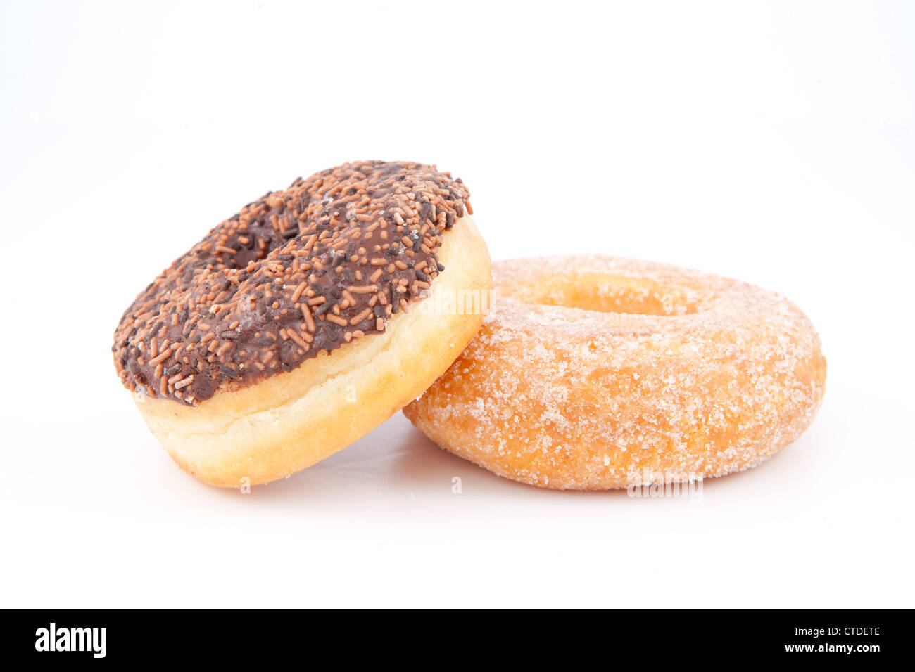 Zwei Donuts mit Puderzucker Stockfoto